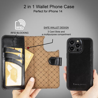 Bouletta Deri iPhone 15 Pro Kılıfı iPhone 15 Pro Cüzdanlı Çıkarılabilir Hakiki Deri Kılıf Premium Koruma