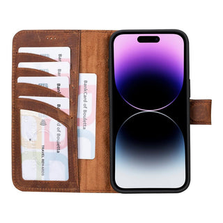 Bouletta Deri iPhone 15 Pro Kılıfı iPhone 15 Pro Cüzdanlı Çıkarılabilir Hakiki Deri Kılıf Premium Koruma