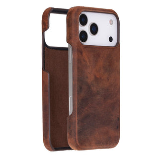 Bouletta Deri iPhone 17 Pro Max Kılıfı Kahverengi iPhone 17 Pro Max Uyumlu Hakiki Deri Arka Kapak Premium Koruma