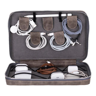 Bouletta Travel Cable Organizer Light Gray Leather Travel Cable Organizer Premium Koruma