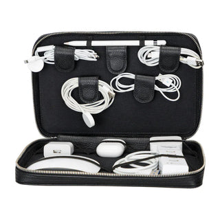 Bouletta Travel Cable Organizer Pebble Black Leather Travel Cable Organizer Premium Koruma