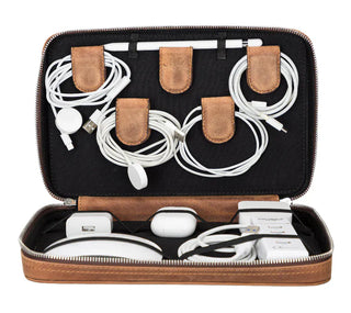 Bouletta Travel Cable Organizer Saddle Brown Leather Travel Cable Organizer Premium Koruma