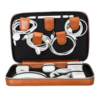 Bouletta Travel Cable Organizer Sandy Tan Leather Travel Cable Organizer Premium Koruma