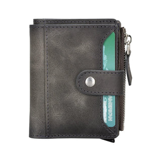 Bouletta Card Holder Gray Leather Zip Mechanical Card Holder Premium Koruma