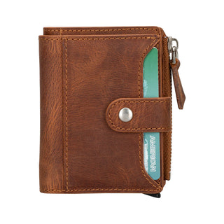 Bouletta Card Holder Saddle Brown Leather Zip Mechanical Card Holder Premium Koruma