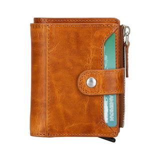 Bouletta Card Holder Sandy Mocha Leather Zip Mechanical Card Holder Premium Koruma
