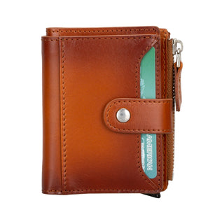 Bouletta Card Holder Tan Leather Zip Mechanical Card Holder Premium Koruma