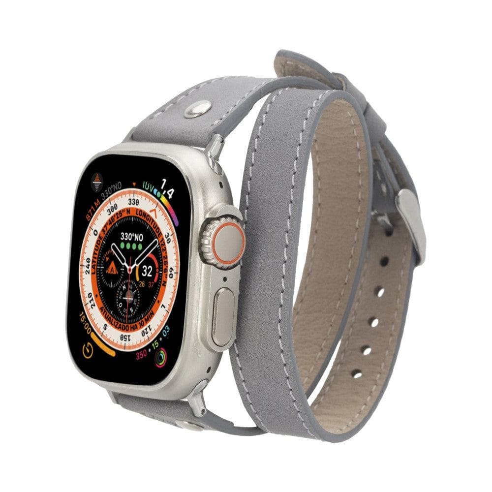 Apple Watch Deri Kayış – Leeds Tam Tur İnce Gümüş rengi Boncuklu