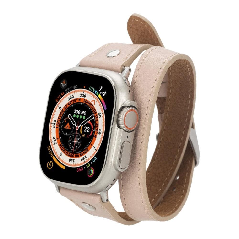 Apple Watch Deri Kayış – Leeds Tam Tur İnce Gümüş rengi Boncuklu