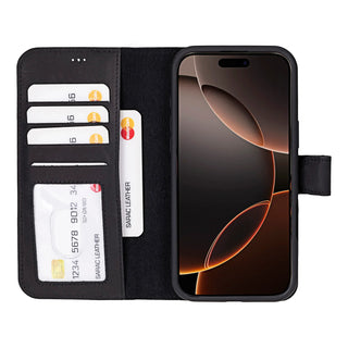 Bouletta Phone Case Black Liluri iPhone 16 Pro Detachable Leather Wallet Case Premium Koruma