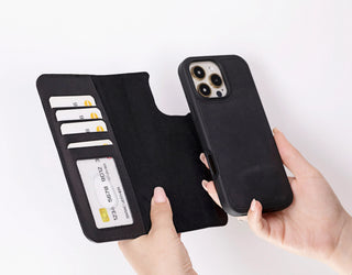 Bouletta Phone Case Black Liluri iPhone 16 Pro Max Detachable Leather Wallet Case Premium Koruma
