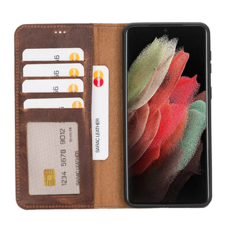 Bouletta Phone Case Saddle Brown Liluri Samsung Galaxy S21 Plus Detachable Leather Wallet Case Premium Koruma