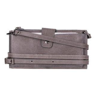 Bouletta Cell Phone Crossbody Bag Gri Lozan Askılı, Telefon Bölmeli Deri Cüzdan Premium Koruma