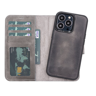 Bouletta Phone Case Light Gray Magic iPhone 13 Pro Detachable Leather Wallet Case Premium Koruma