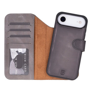 Bouletta Phone Case Gray Magic iPhone 17 Air Detachable Leather Wallet Case Premium Koruma