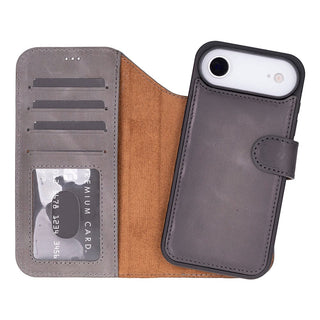 Bouletta Phone Case Gray Magic iPhone 17 Air Leather Detachable Wallet Case Premium Koruma