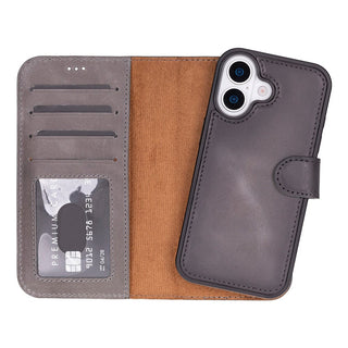 Bouletta Phone Case Gray Magic iPhone 17 Leather Detachable Wallet Case Premium Koruma