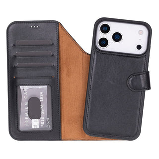 Bouletta Phone Case Black Magic iPhone 17 Pro Leather Detachable Wallet Case Premium Koruma