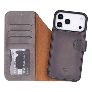 Bouletta Phone Case Gray Magic iPhone 17 Pro Max Leather Detachable Wallet Case Premium Koruma