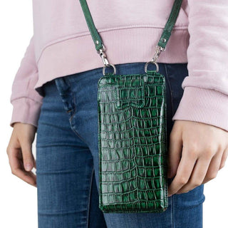 Bouletta Cep Telefonu Kılıfları Croco Yeşil Marlo Deri Universal Telefon Kılıfı Premium Koruma