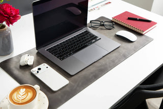 Bouletta Desk Mat Gray Natural Leather Desk Mat Small Premium Koruma