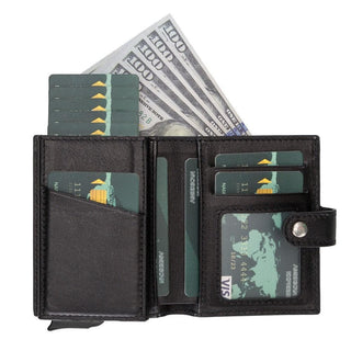 Bouletta Card Holder Black Palermo Mechanical Leather Card Holder Premium Koruma