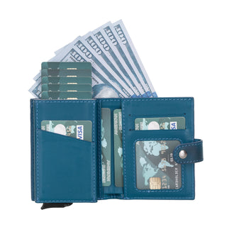 Bouletta Card Holder Blue Palermo Mechanical Leather Card Holder Premium Koruma