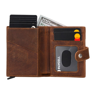 Bouletta Card Holder Saddle Brown Palertag Zip Mechanical Leather Card Holder with AirTag Slot Premium Koruma