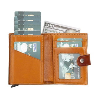 Bouletta Card Holder Tan Palertag Zip Mechanical Leather Card Holder with AirTag Slot Premium Koruma