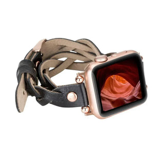 Bouletta Watch Band Black / 44 / 45 / 46 / 49mm Peggy Ferro Leather Double Tour Apple Watch Band with Rose Gold Trok Premium Koruma