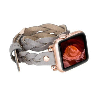 Bouletta Watch Band Sandy Graytone / 44 / 45 / 46 / 49mm Peggy Ferro Leather Double Tour Apple Watch Band with Rose Gold Trok Premium Koruma