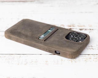 Bouletta Phone Case Coffee Rock Cover Leather iPhone 13 Pro Max Case with Card Holder Premium Koruma