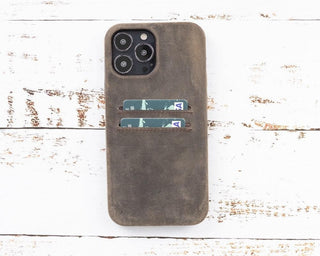 Bouletta Phone Case Coffee Rock Cover Leather iPhone 13 Pro Max Case with Card Holder Premium Koruma