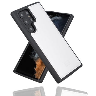 Bouletta Cep Telefonu Kılıfları Samsung Galaxy S22 Ultra / Beyaz Samsung Galaxy S22 Serisi Deri Arka Kapak Premium Koruma