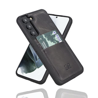 Bouletta Cep Telefonu Kılıfları Samsung Galaxy S22 / Gri Samsung Galaxy S22 Serisi Kartlıklı Deri Arka Kapak Premium Koruma