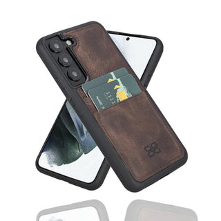 Bouletta Cep Telefonu Kılıfları Samsung Galaxy S22 Plus / Koyu Kahve Samsung Galaxy S22 Serisi Kartlıklı Deri Arka Kapak Premium Koruma