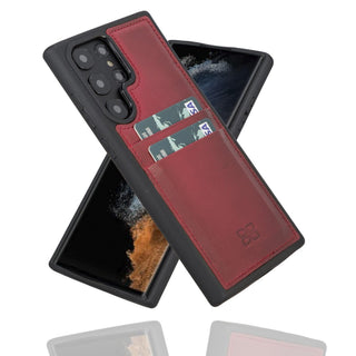 Bouletta Cep Telefonu Kılıfları Samsung Galaxy S22 Ultra / Kırmızı Samsung Galaxy S22 Serisi Kartlıklı Deri Arka Kapak Premium Koruma