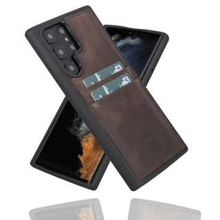 Bouletta Cep Telefonu Kılıfları Samsung Galaxy S22 Ultra / Koyu Kahve Samsung Galaxy S22 Serisi Kartlıklı Deri Arka Kapak Premium Koruma