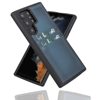 Bouletta Cep Telefonu Kılıfları Samsung Galaxy S22 Ultra / Mavi Samsung Galaxy S22 Serisi Kartlıklı Deri Arka Kapak Premium Koruma