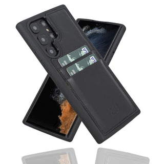 Bouletta Cep Telefonu Kılıfları Samsung Galaxy S22 Ultra / Siyah Samsung Galaxy S22 Serisi Kartlıklı Deri Arka Kapak Premium Koruma