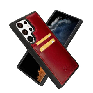 Bouletta Cep Telefonu Kılıfları Samsung Galaxy S24 / Gölgeli Kırmızı Samsung Galaxy S24 Serisi Kartlıklı Deri Arka Kapak Premium Koruma
