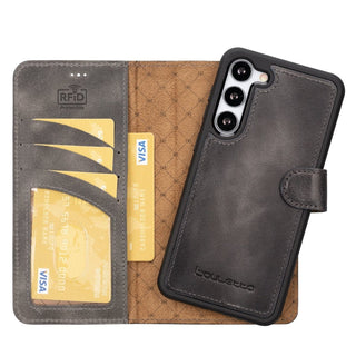 Bouletta Deri Galaxy S25 Plus Kılıfı Gri Samsung Galaxy S25 Plus Cüzdanlı Çıkarılabilir Deri Kılıf Premium Koruma