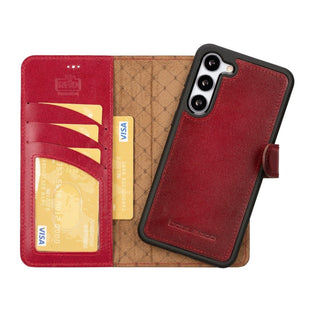 Bouletta Deri Galaxy S25 Plus Kılıfı Kırmızı Samsung Galaxy S25 Plus Cüzdanlı Çıkarılabilir Deri Kılıf Premium Koruma