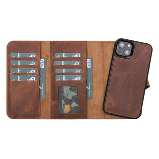 Bouletta Phone Case Saddle Brown Santa iPhone 13 Mini Leather Detachable Wallet Case Premium Koruma
