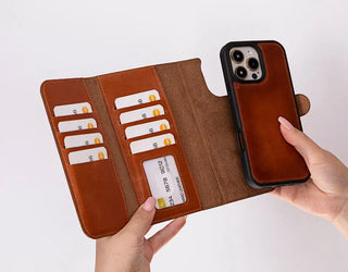 Bouletta Phone Case Tan Santa iPhone 16 Pro Leather Detachable Wallet Case Premium Koruma