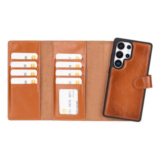 Bouletta Phone Case Tan Santa Samsung Galaxy S25 Ultra Leather Detachable Wallet Case Premium Koruma