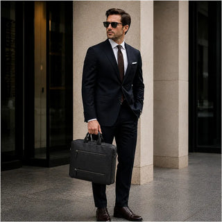 Bouletta Laptop Briefcase Truro Leather Business Briefcase / Laptop Case 16" with Suitcase Premium Koruma
