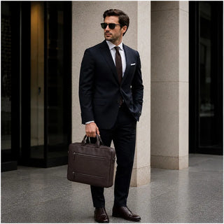 Bouletta Laptop Briefcase Truro Leather Business Briefcase / Laptop Case 16" with Suitcase Premium Koruma