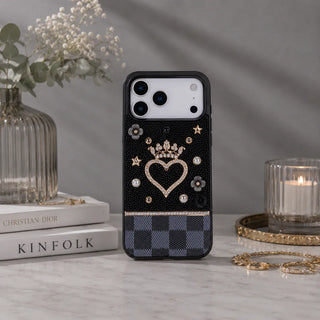 Bouletta Phone Case Black Vissel Heart Crystal Luxury Case for iPhone 17 Pro Max Premium Koruma