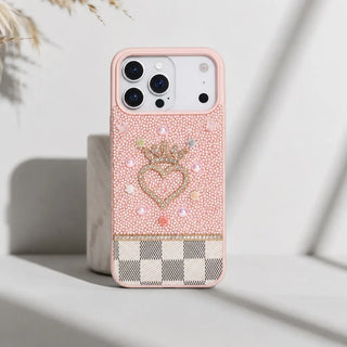 Bouletta Phone Case Pink Vissel Heart Crystal Luxury Case for iPhone 17 Pro Premium Koruma